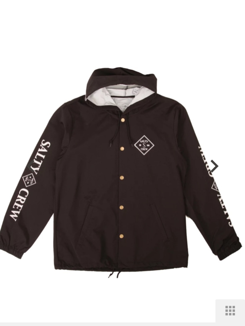 Salty Crew Men's Tippet Cover Up Snap Windbreaker Black Hoody S